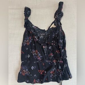 H&M Black Floral Wrap Top
